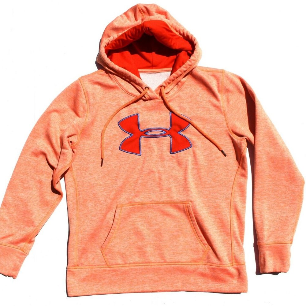 Under Armour Womens Hoodie Size S Orange Big Logo Pullover Sweatshirt
